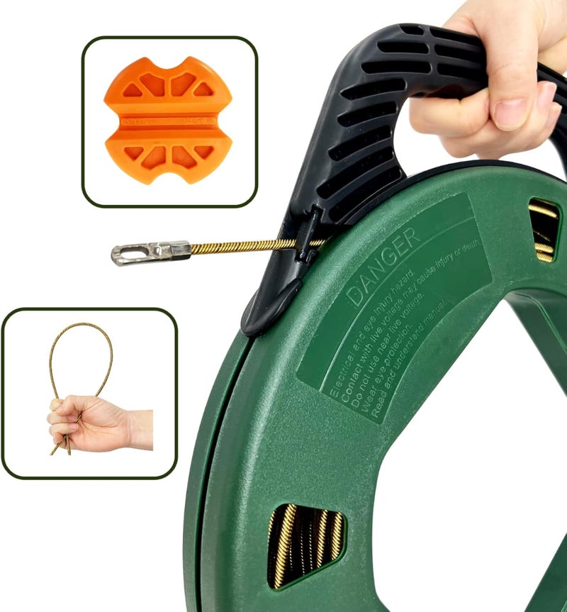 VGongTech 3mm 100ft Fish Tape Reel Spring Cable Puller Cable Rods Shatterproof Case Electrical Cable Puller Through Wall Wire Guide Device Threader - Image 2